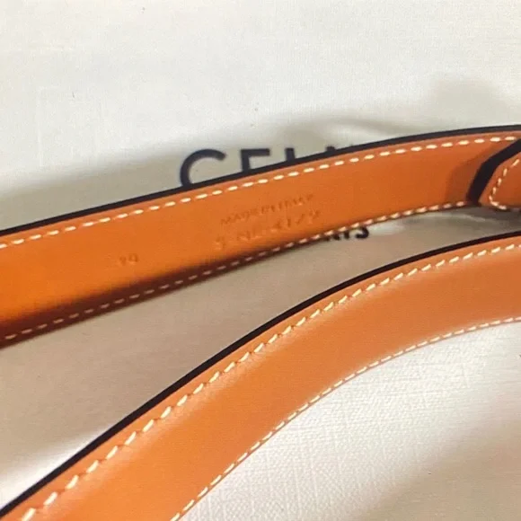 Celine Tan Leather Belt with Gold Buckle - Picture 4 of 4